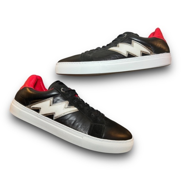 Zadig & Voltaire Red, Black and White Lightning Bolt Leather Sneakers Size 44 - Picture 13 of 15